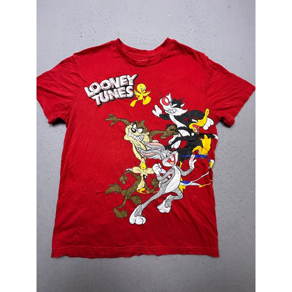Looney Tunes T-Shirt Cotton Blend Red Graphic Large Mens